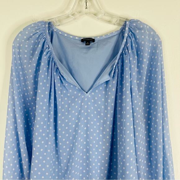 Talbots blue white polka dot preppy chiffon puff balloon sleeve top medium - Picture 2 of 7
